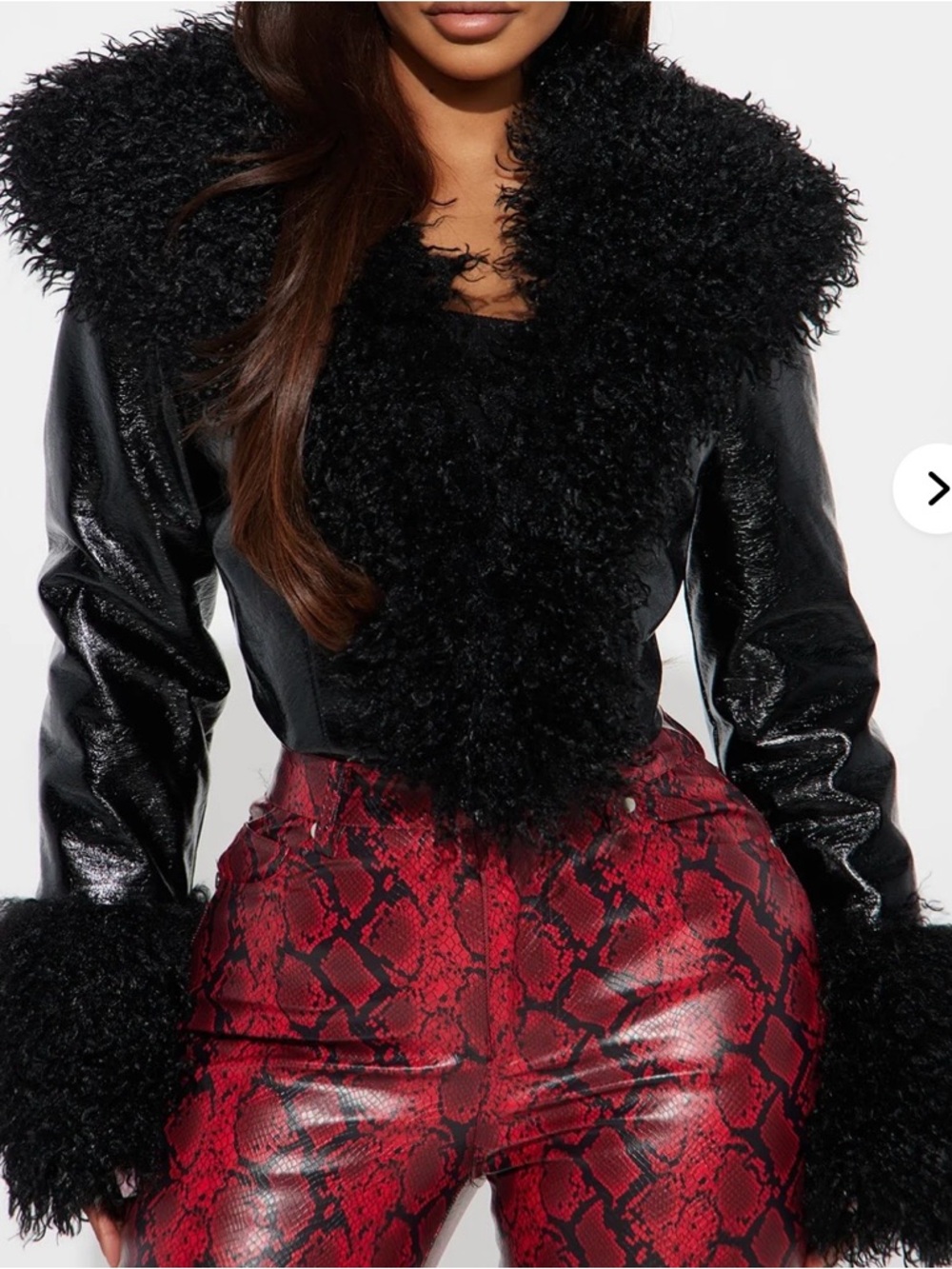 Black Faux Shearling Collar Cropped Jacket - Women